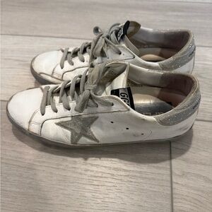 Golden Goose White Sneakers with Silver Glitter